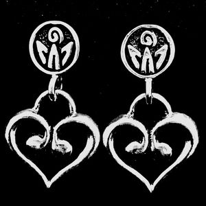 Mexico Angel Heart Dangle Door Knocker 925 Mexico Silver Pierced Post Earrings
